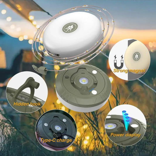 4-in-1 LED Camping Light with USB - Outdoor String Lights & Night Lamp